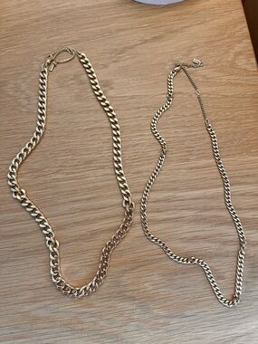 Gold Tone Chunky & Slim Chain Necklace Set